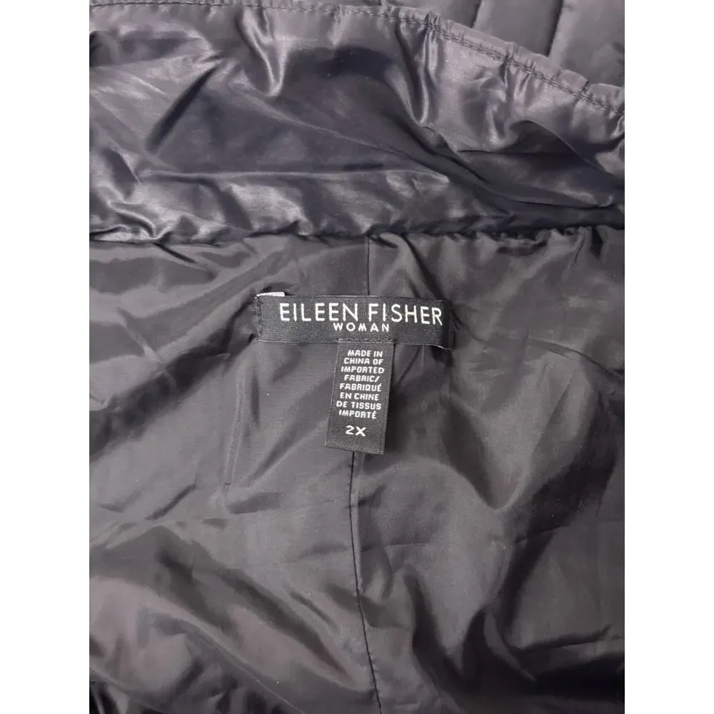 Eileen Fisher Jacket 2X Womens Recycled Nylon Quilted Stand Collar Coat